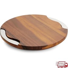 Contemporary Acacia Wood Cheese Board W/ Stainless Steel Knife & Spreader New