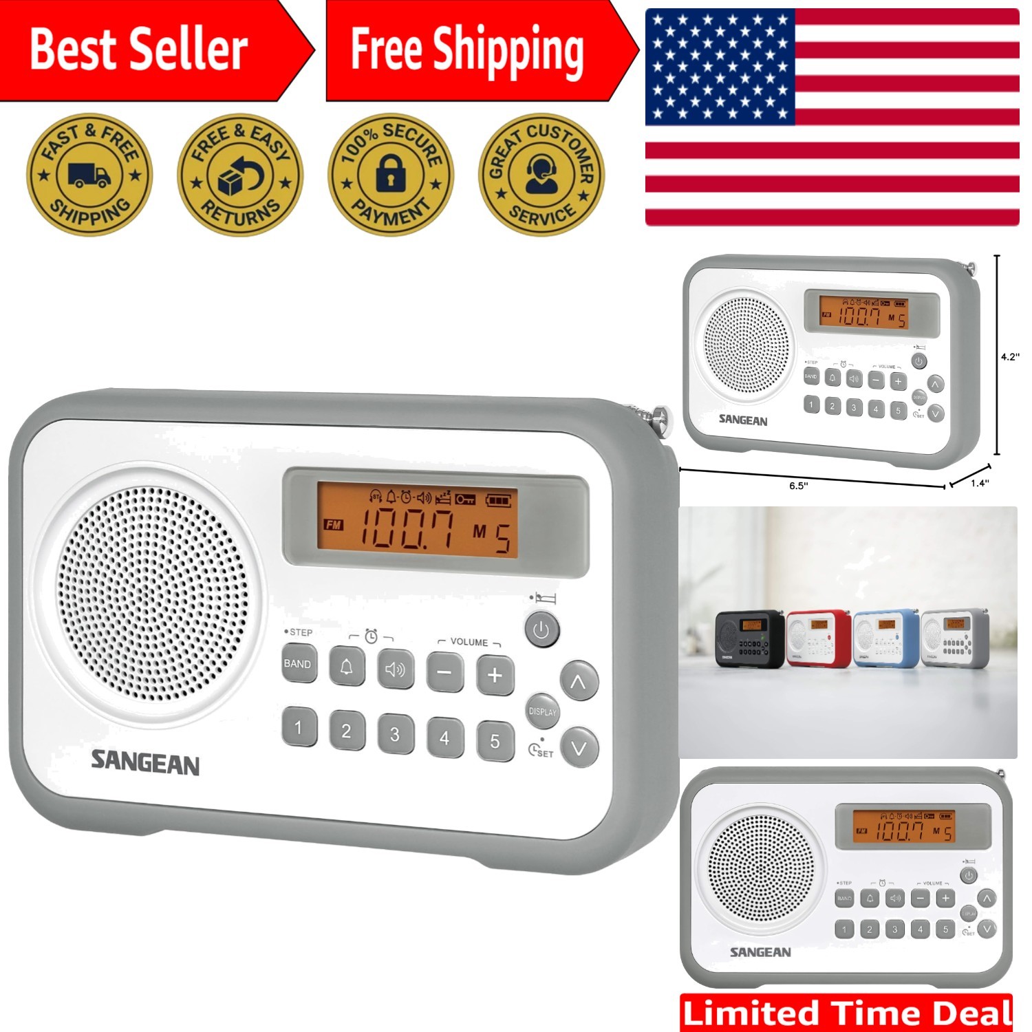 PR-D18 Portable Digital Radio: AM/FM Tuner, Alarm Clock, Bat