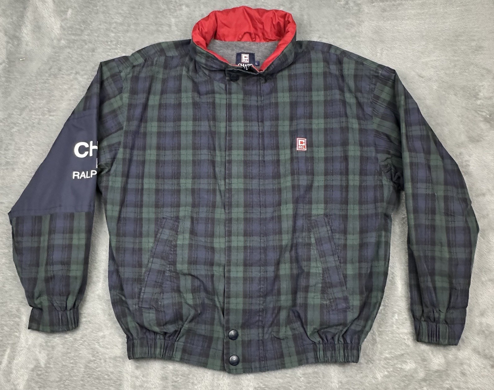 VTG Chaps Ralph Lauren Jacket Mens Large Plaid Hooded Full Zip Windbreaker Lined