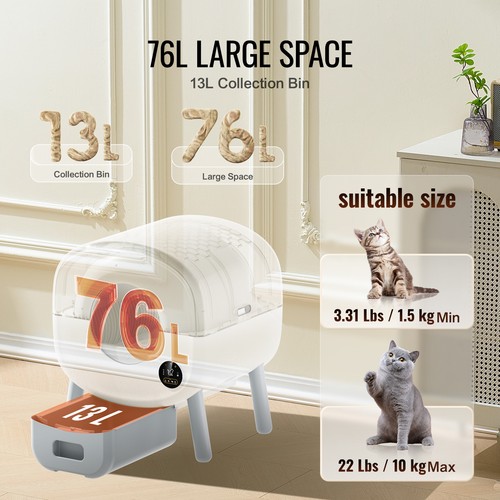 75L Self Cleaning Cat Litter Box with Odor Removal APP Control Sensor Gray - Picture 5 of 12