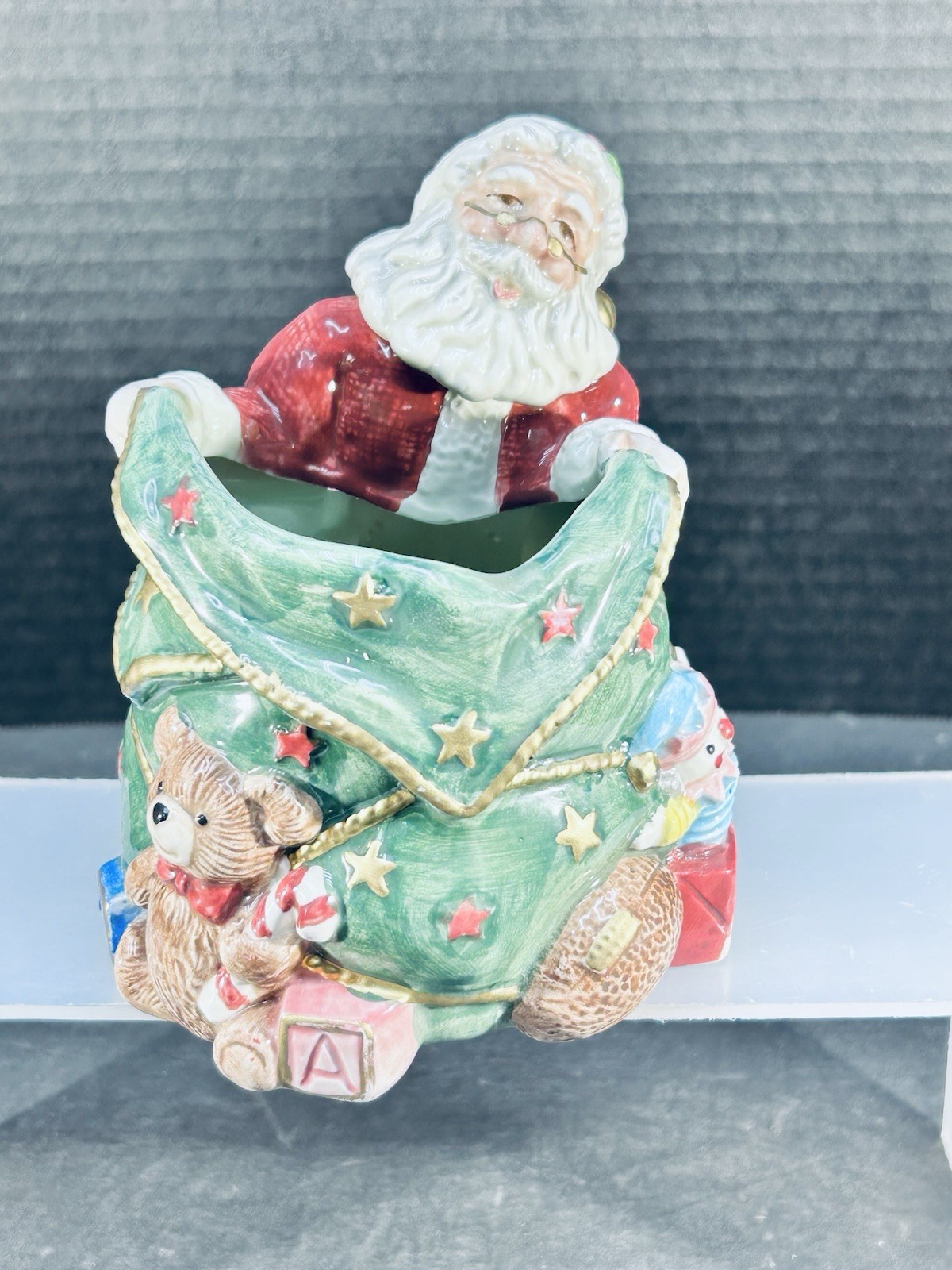 Ombibus Fitz & Floyd Christmas Holiday Santa Toy Bag Candle Holder 1995