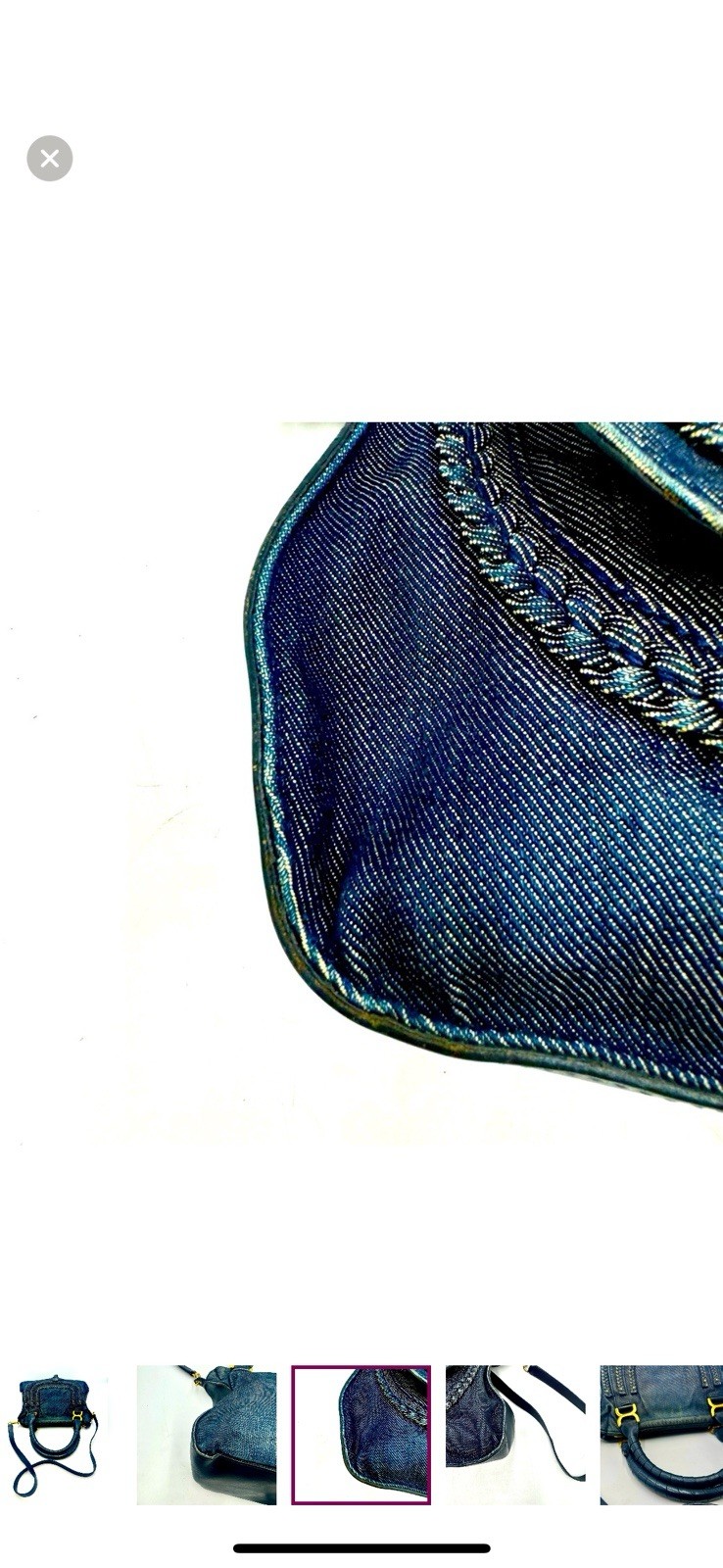 Chloe Dark Blue Denim & Leather Medium Marcie Double Satchel