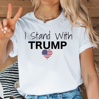 I Stand With Trump 2024 T-Shirt Patriotic USA Flag Republican Tee - L013