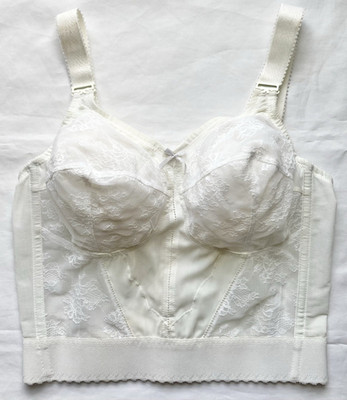 Vtg BALI White Lace Bow Bra Bustier Corset Pin-Up Long Line Girdle Lingerie 36D