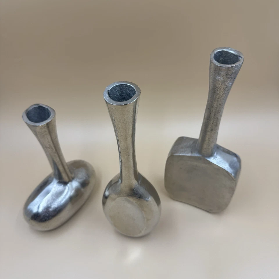 Juego de 3 jarrones MCM vintage plateados con textura de latón martillado diferentes brotes Foto 4 de 4