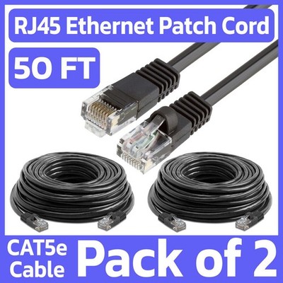 2 Pack Black Cat5e RJ45 Ethernet Patch Cord 50ft Internet Wire LAN Network Cable