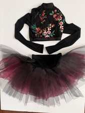 Curtain Call Dance Costume Ballet Piece Black Pink Floral ASM Long Sleeve Net