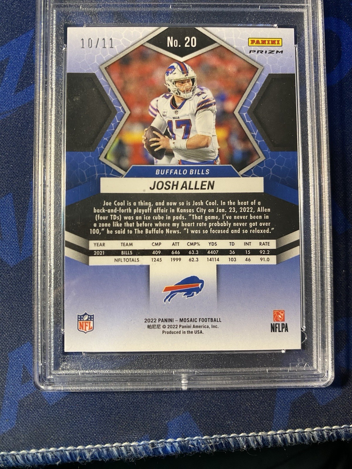 2022 Panini Mosaic Josh Allen #20 Green Swirl Mosaic Prizm /11 PSA 10 74873414 view 6