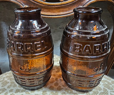 Vintage Pair of Amber Barrel of Beer Bottles 12 oz Textured Wide Mouth Glass ‘71