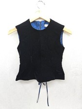HELENA Vintage Sleeveless Velvet Top Peplum Waist Back Zipper Tie Sz 10