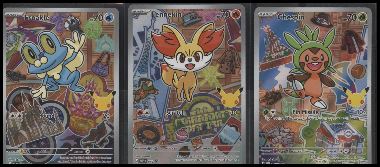 Pokemon First Partner Promo Set Chespin Fennekin Froakie #058 059 060 Illustrati