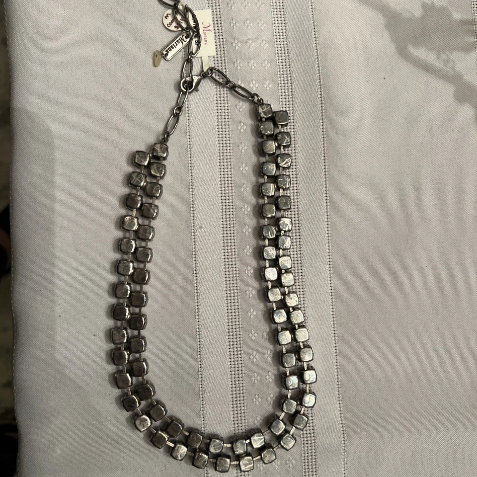 Collar Mariana Swarovski Cristal Doble Fila Dorado y Azul Firmado Nuevo Con Etiquetas Ajustable Foto 4 de 4