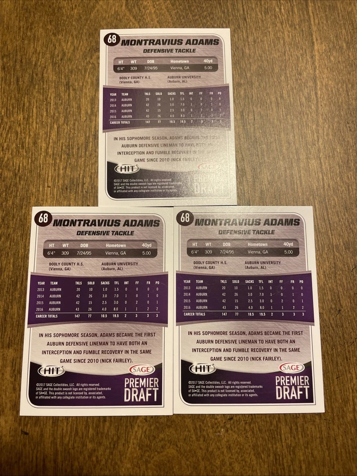 (3) Montravius Adams RC 2017 Sage Hit Blue Rookie Lot Combined Shipping - Image 2 of 2