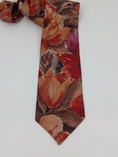 57" x 3.75" 1950 s Wembley Silky Neck Tie VTG Fall Orange Floral Mid Century