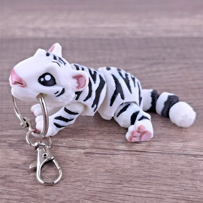 Mini White Tiger Keychain 3D Printed Articulated Flexi Fidget Toy- Bag Charm