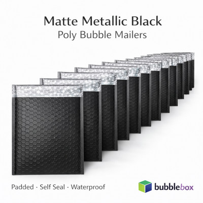 6.5x10 Matte Metallic Black  Poly Bubble Mailers Padded Self Seal Shipping