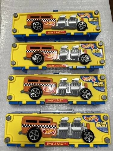 Vintage 1998 Hot Wheels WAY 2 FAST Car Cases Lot Of 4 - Holds 6 Cars Each