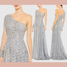 NWT Mac Duggal [ 6 ] 20401 Embellished One Shoulder A Line Gown Platinum S1619