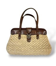 Vintage 60s 70s JOHN ROMAIN Handmade Wicker Straw Leather Satchel Doctor s Bag