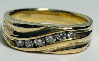 14K Yellow Gold Band/Ring 6) Genuine Diamonds 7.4mm Wide 13.181 Grams Size 12