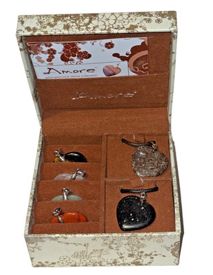 Amore Semi Precious Stone Necklace Heart Shaped Pendant 6 Piece Set Display Box*