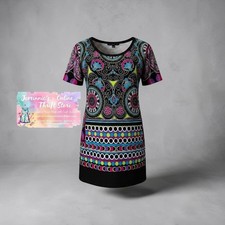 Tiana B Womens Psychedelic Kaleidoscope Print Scoop Neck Shift Dress Black PM