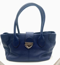 Blue TIGNANELLO Pebbled Leather Satchel Shoulder Tuck Lock Handbag