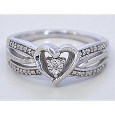 Vintage 925 Silver Heart Ring Cubic Zirconia Promise Delicate Feminine CZ