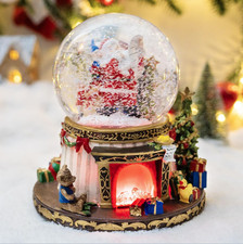 Musical Snow Globe with Snowfall and Fireplace Flame  Charming Christmas Gift