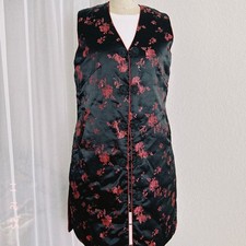 Vintage Black Red Floral Brocade Chinese Cheongsam Mini Dress
