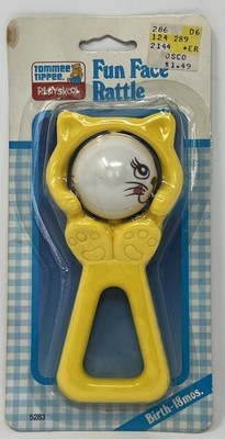 Vintage NOS 80s Playskool Fun Face Baby Rattle Cat Kitten Birth-18 Mos 1985 NIB!