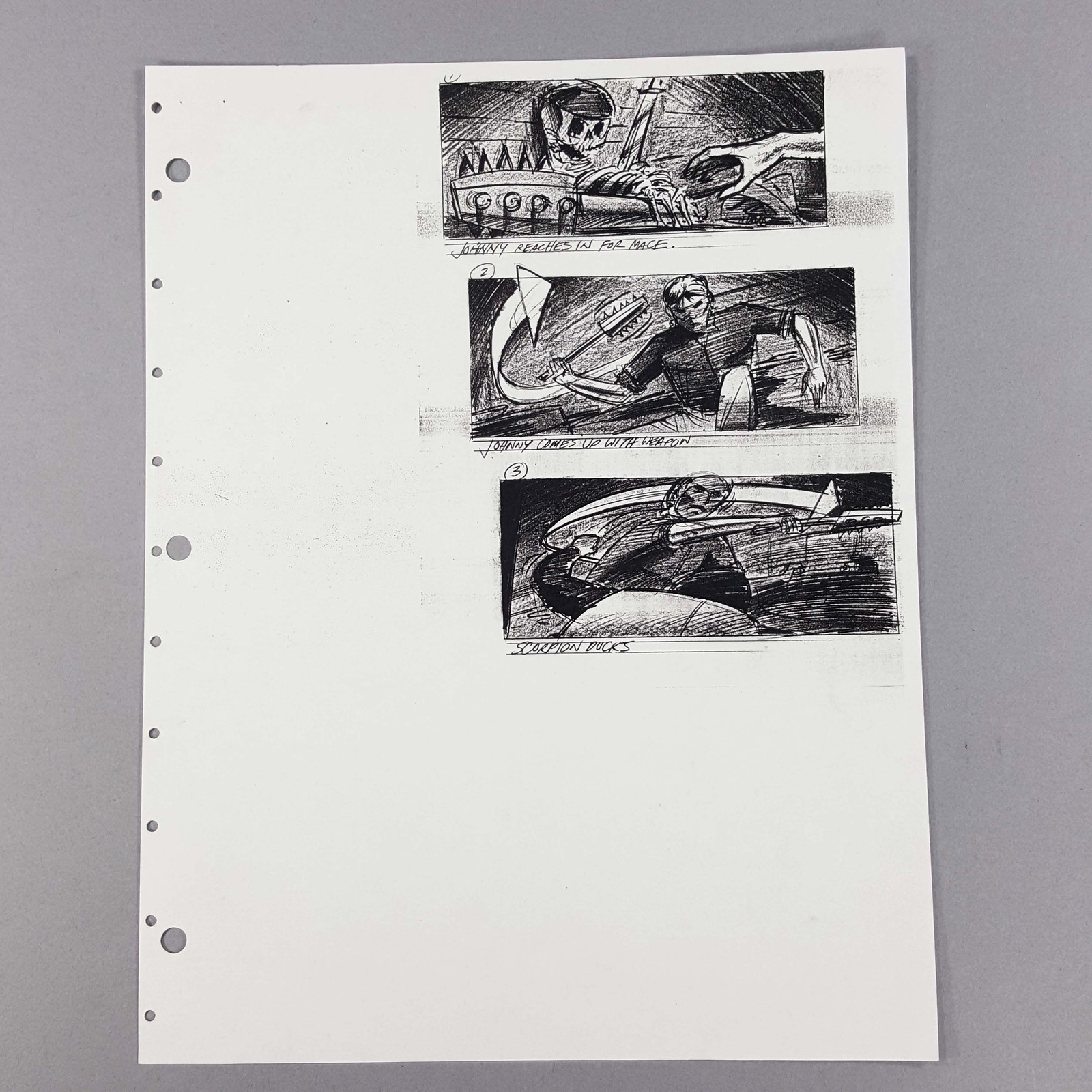 Mortal Kombat Movie Storyboard Johnny Cage Grabs Mace Scorpion Ducks Prop COA