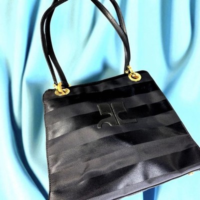 Courreges Striped Handbag Black 11 inch