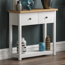 SALE White Console Table 2 Drawer Wooden MDF Shelf Hallway Storage Side Desk