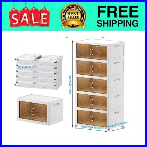 5-Tier White Folding Storage Bins with Lids Doors and Wheels-image