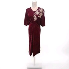 Pakistani / Indian 1PC Kaftan Long Shirt Kurti Velvet Pearls Red Women Size S