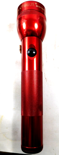 Vintage Aluminum Red Maglite 2 D Cell Flashlight 10" MagLite Tested