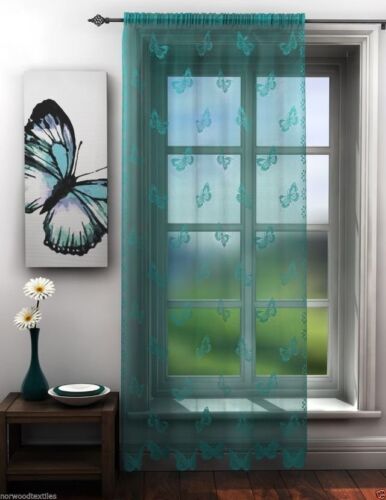 Ranura de cortina de red de velo transparente sin forrar mariposa azulada panel individual - Imagen 1 de 3