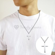 Silver Stainless Steel Crucifix Cross Pendant Cable Chain Christian Necklace 1Pc