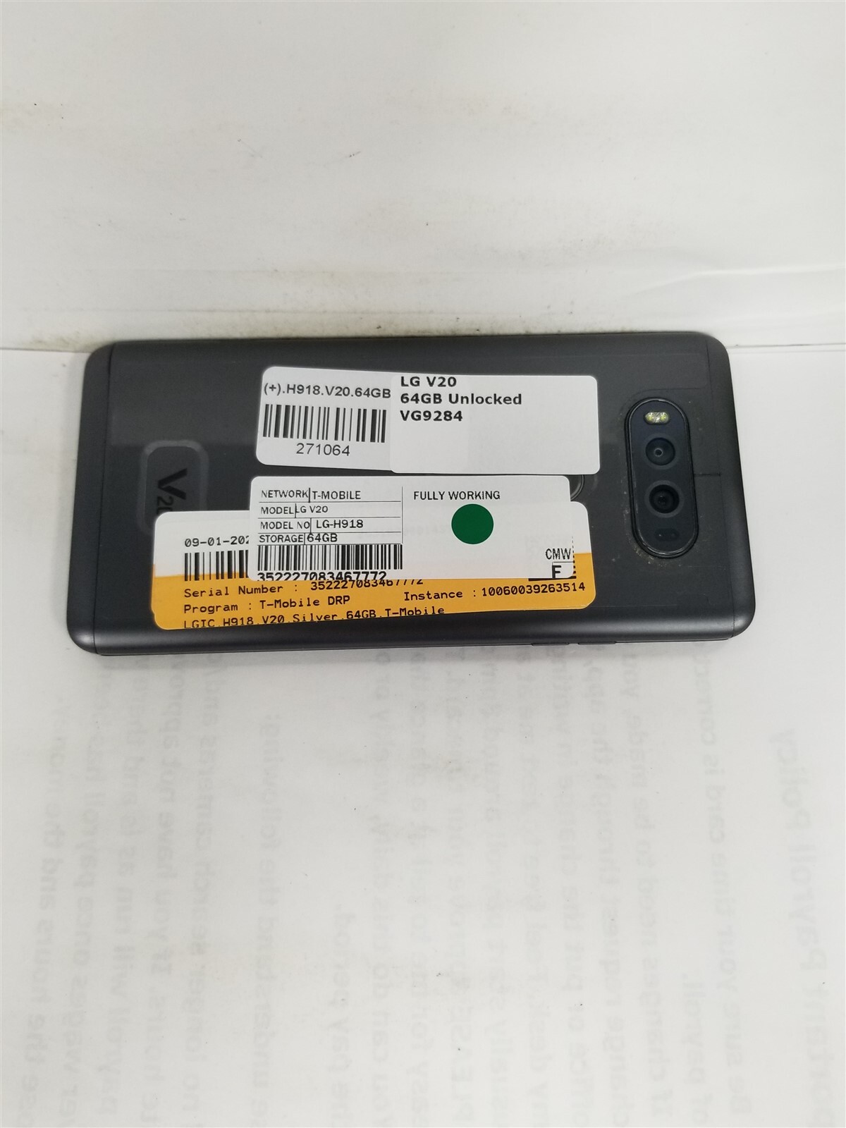 LG V20 64GB Gray H918 (T-Mobile Unlocked) GSM World Phone VG9284
