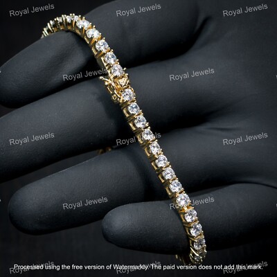Men's 18Ct Round Cut VVS1/D Diamond Tennis Bracelet 14k Yellow Gold Finish 