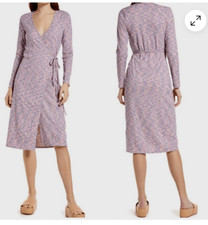 Lisa Says Gah Women Size Small NWT Purple Wrap Dress Stretch Long Sleeve Ribbed