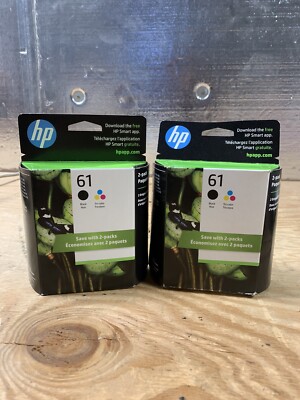 HP 61 Ink Cartridge, EXP: FEB 2026, Black and Tri Color Combo, Lot Of 2