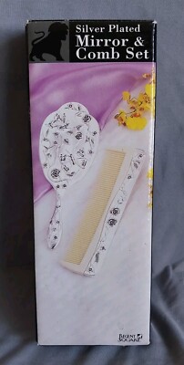 Vintage Regent Square Silverplated Mirror  and Comb Vanity Set Flowers Butterfly