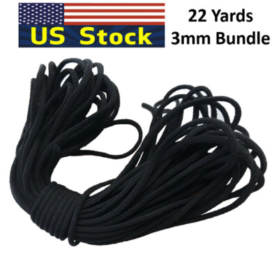 Black Round Elastic Cord Band For DIY Make Face Cover Trim Spandex 22Yard USA