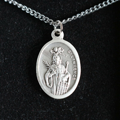 Women Necklace St Lawrence Medal 18" Stainless Steel Chain Catholic ...