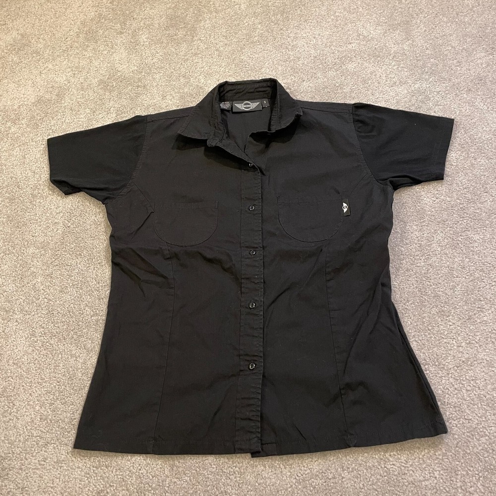 MINI Cooper Shirt Womens Small Black Motorsport Car Racing Button Up Casual Top