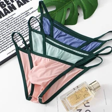 Men's High Elastic Tanga Thong Brief Underwear Breathable Pouch Low-rise Panties