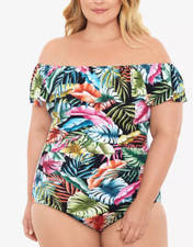 Swim Solutions Women's Ruffled Off-the-Shoulder One-Piece Swimsuit Size 18W 3194