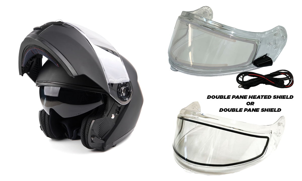 Matte Black Modular Snowmobile Helmet Electric OR Dual Shield Adult DOT